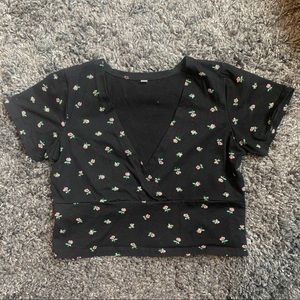 Shein Black Floral Cross Crop Top
